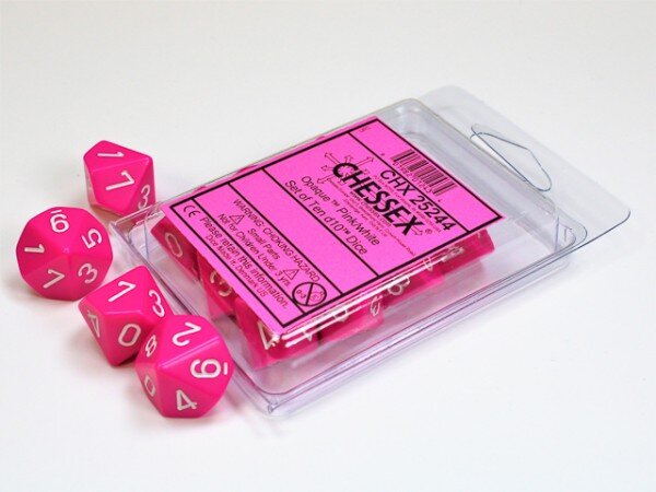 Chessex Opaque Pink/white Set of 10 d10s