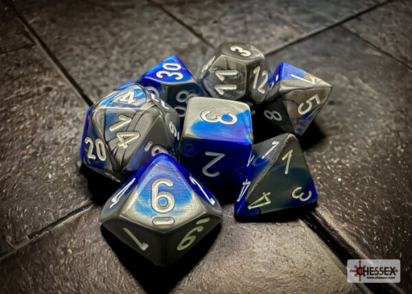 Chessex RPG Dice Sets Blue-Steel/White Gemini Polyhedral 7-Die Set