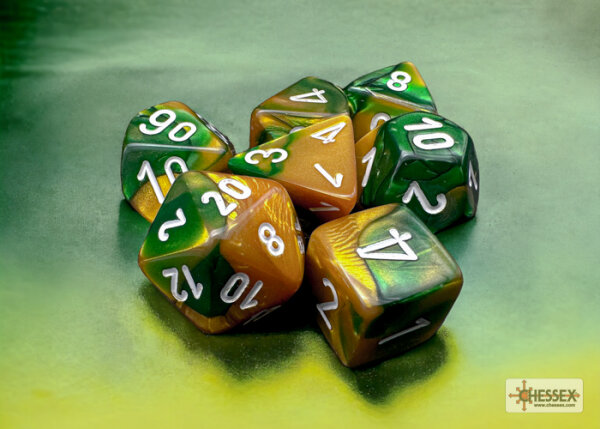 Chessex RPG Dice Sets Gold-Green/White Gemini Polyhedral 7-Die Set