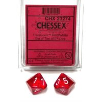 Chessex Translucent Red/white Set of Ten d10s