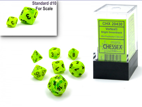 Chessex Vortex Mini-Polyhedral Bright Green/Black 7-Die Set