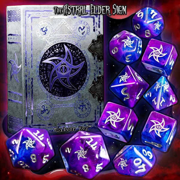 Elder Dice: Astral Elder Sign Silver Key Polyhedral Set (10)