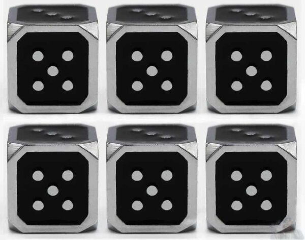 12mm Metal Pip D6 Dice Black Silver (6)
