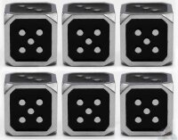 12mm Metal Pip D6 Dice Black Silver (6)