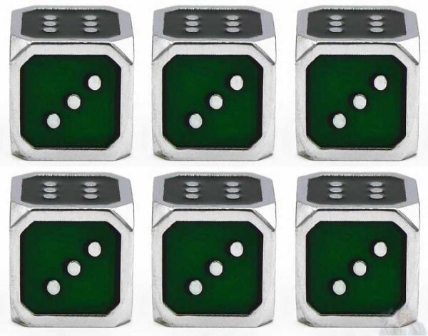12mm Metal Pip D6 Dice Green Silver (6)