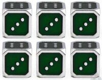 12mm Metal Pip D6 Dice Green Silver (6)